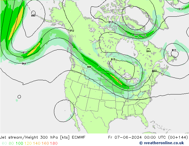 Jet stream/Height 300 hPa ECMWF Pá 07.06.2024 00 UTC