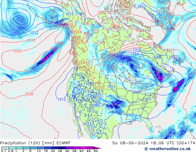 Precipitação (12h) ECMWF Sáb 08.06.2024 06 UTC