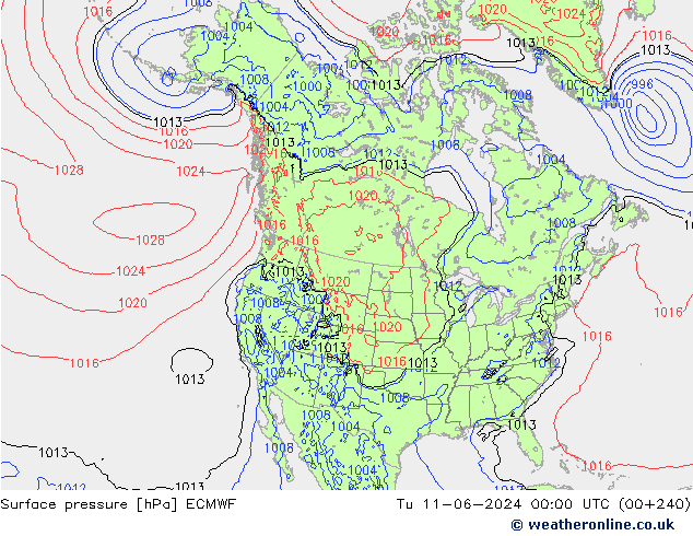 Surface pressure ECMWF Tu 11.06.2024 00 UTC