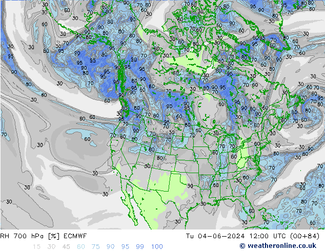 RH 700 гПа ECMWF вт 04.06.2024 12 UTC