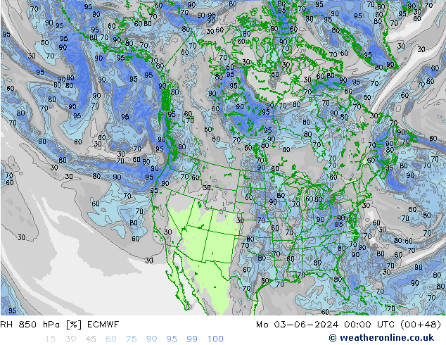 RH 850 hPa ECMWF Seg 03.06.2024 00 UTC