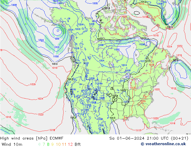 High wind areas ECMWF сб 01.06.2024 21 UTC