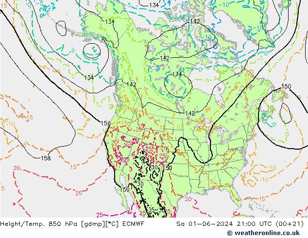 Height/Temp. 850 hPa ECMWF Sa 01.06.2024 21 UTC