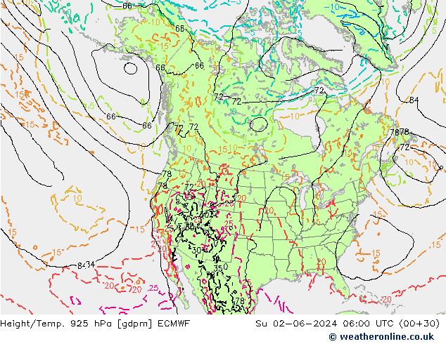 Hoogte/Temp. 925 hPa ECMWF zo 02.06.2024 06 UTC