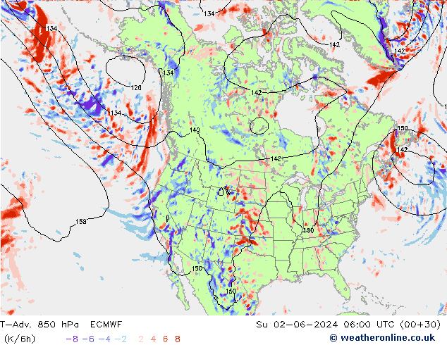 T-Adv. 850 hPa ECMWF zo 02.06.2024 06 UTC