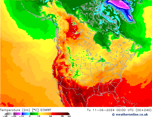 Temperature (2m) ECMWF Út 11.06.2024 00 UTC