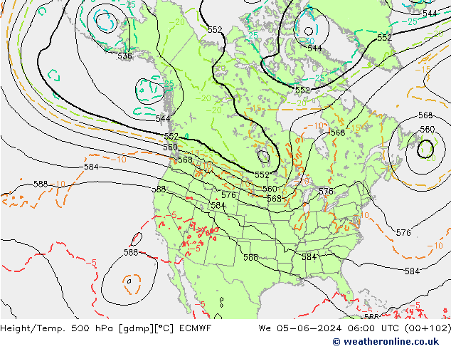 Yükseklik/Sıc. 500 hPa ECMWF Çar 05.06.2024 06 UTC