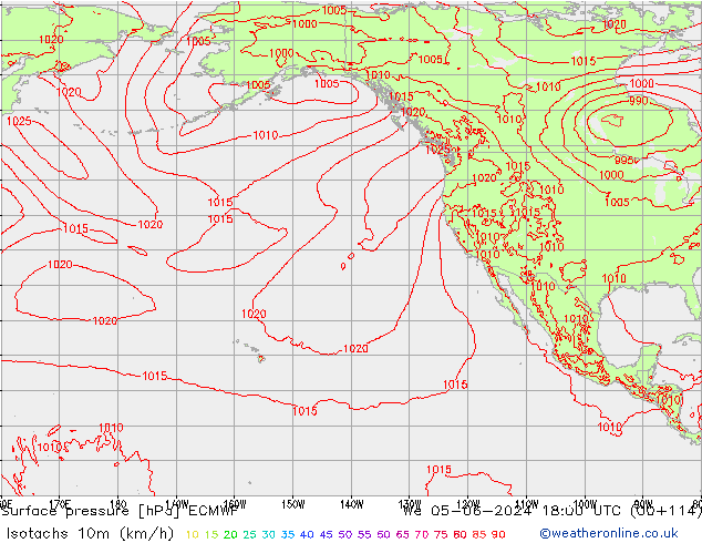 Isotachs (kph) ECMWF We 05.06.2024 18 UTC