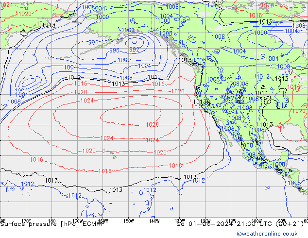 Surface pressure ECMWF Sa 01.06.2024 21 UTC