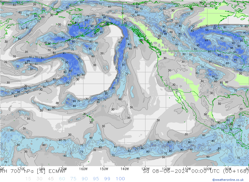 Humidité rel. 700 hPa ECMWF sam 08.06.2024 00 UTC