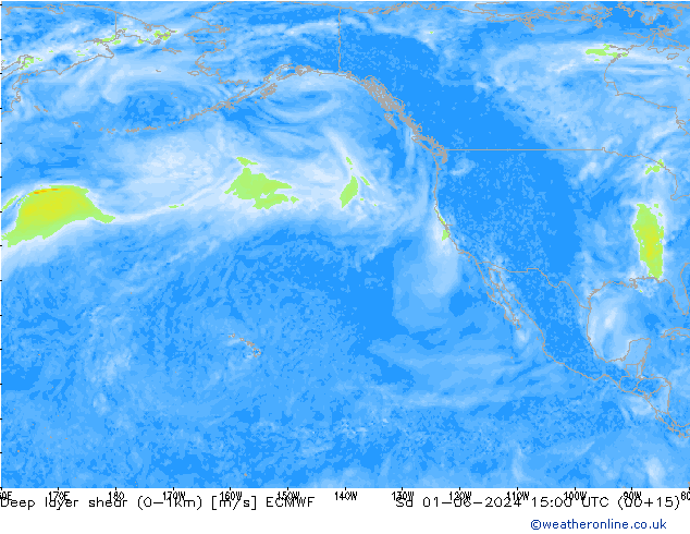 Deep layer shear (0-1km) ECMWF Sa 01.06.2024 15 UTC