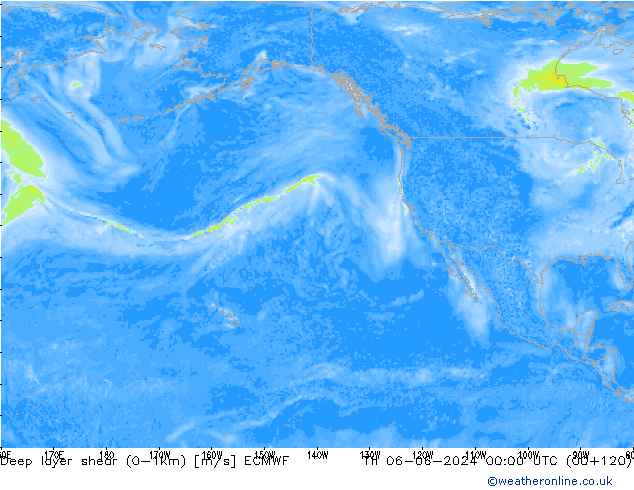 Deep layer shear (0-1km) ECMWF Th 06.06.2024 00 UTC
