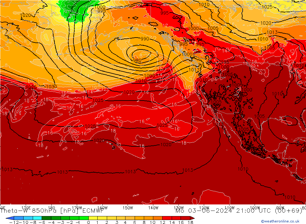 Theta-W 850hPa ECMWF Mo 03.06.2024 21 UTC