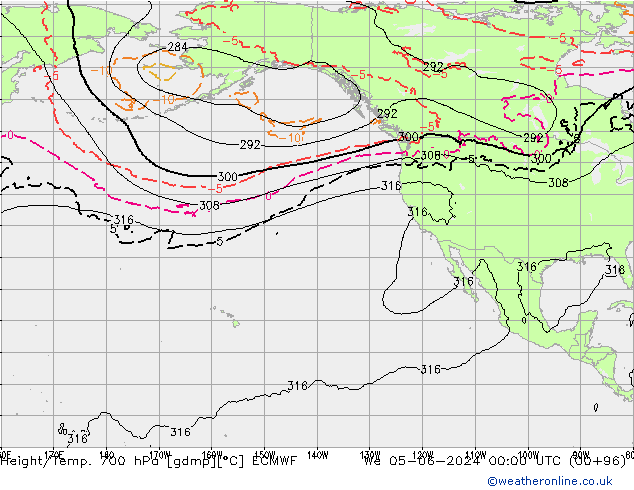 Height/Temp. 700 hPa ECMWF Mi 05.06.2024 00 UTC