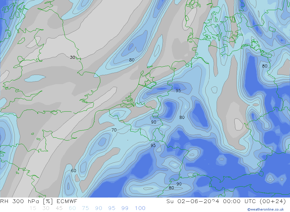 Humedad rel. 300hPa ECMWF dom 02.06.2024 00 UTC