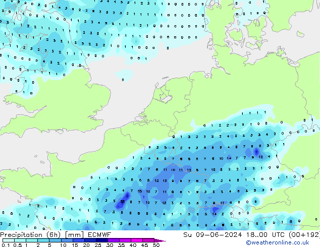 Z500/Rain (+SLP)/Z850 ECMWF So 09.06.2024 00 UTC