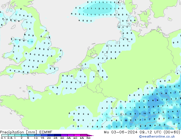 Srážky ECMWF Po 03.06.2024 12 UTC