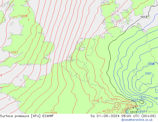 Surface pressure ECMWF Sa 01.06.2024 06 UTC