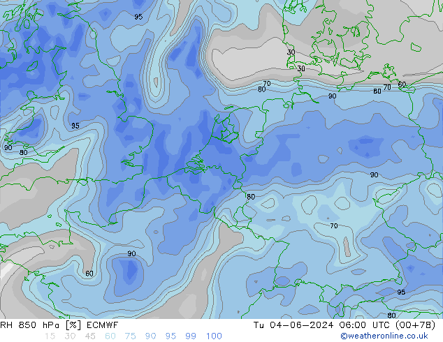 Humedad rel. 850hPa ECMWF mar 04.06.2024 06 UTC