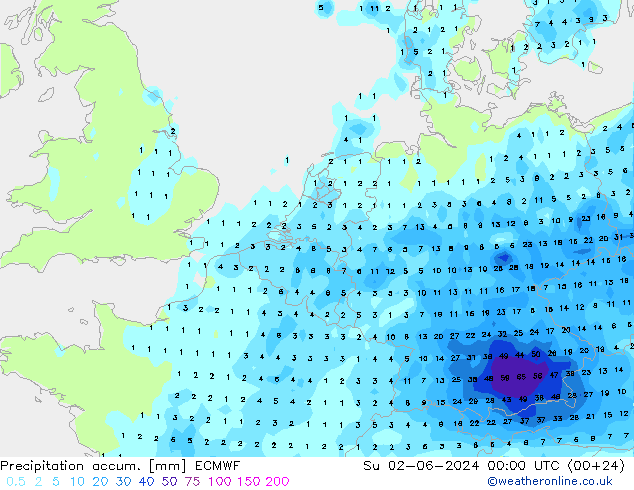 Precipitación acum. ECMWF dom 02.06.2024 00 UTC