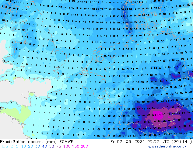 Precipitation accum. ECMWF Fr 07.06.2024 00 UTC