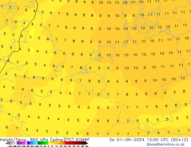 Z500/Rain (+SLP)/Z850 ECMWF so. 01.06.2024 12 UTC