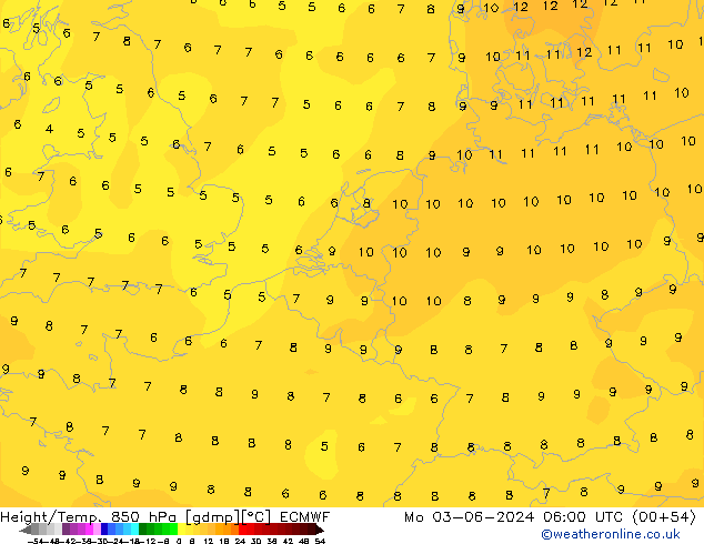 Z500/Rain (+SLP)/Z850 ECMWF Mo 03.06.2024 06 UTC