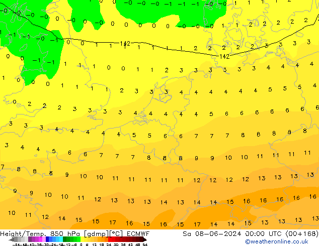 Yükseklik/Sıc. 850 hPa ECMWF Cts 08.06.2024 00 UTC