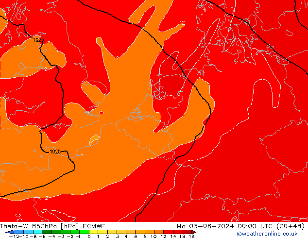 Theta-W 850hPa ECMWF lun 03.06.2024 00 UTC