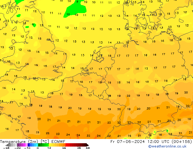 Temperatura (2m) ECMWF ven 07.06.2024 12 UTC