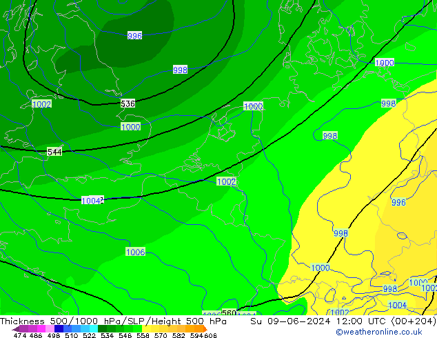 Thck 500-1000hPa ECMWF nie. 09.06.2024 12 UTC