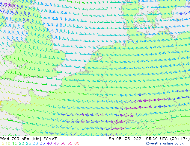 Wind 700 hPa ECMWF Sa 08.06.2024 06 UTC