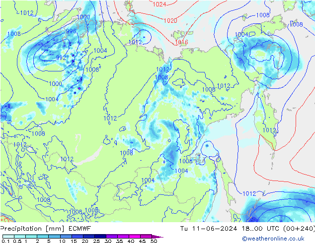 Precipitation ECMWF Tu 11.06.2024 00 UTC