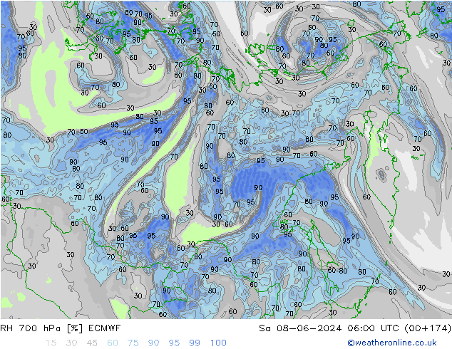 RH 700 hPa ECMWF Sa 08.06.2024 06 UTC