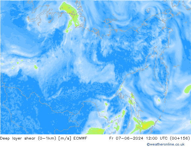 Deep layer shear (0-1km) ECMWF Sex 07.06.2024 12 UTC