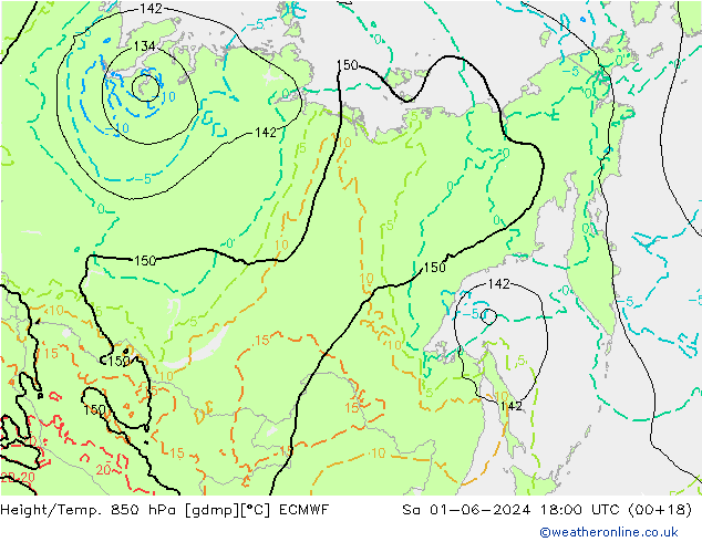 Geop./Temp. 850 hPa ECMWF sáb 01.06.2024 18 UTC