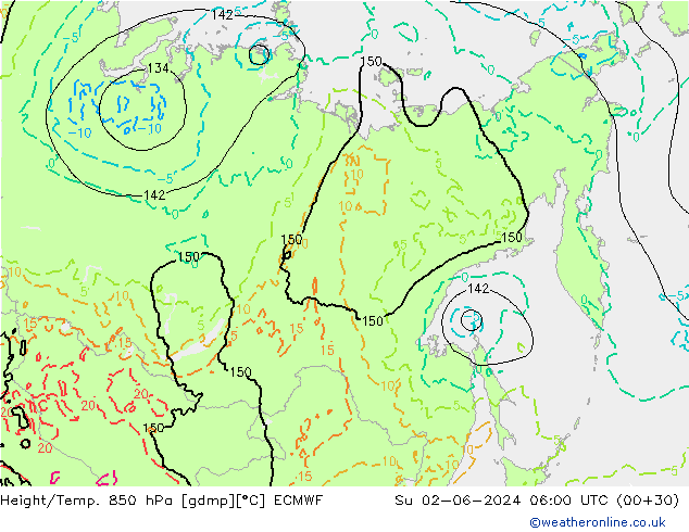 Z500/Rain (+SLP)/Z850 ECMWF Вс 02.06.2024 06 UTC