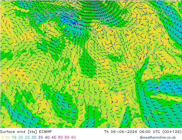 Wind 10 m ECMWF do 06.06.2024 06 UTC