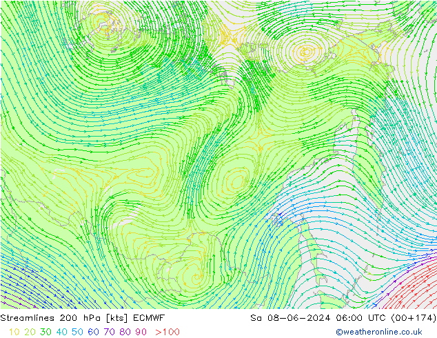 Rüzgar 200 hPa ECMWF Cts 08.06.2024 06 UTC