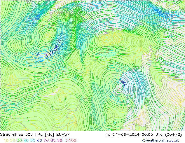 Stromlinien 500 hPa ECMWF Di 04.06.2024 00 UTC