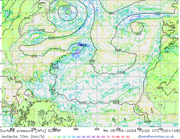 Eşrüzgar Hızları (km/sa) ECMWF Çar 05.06.2024 12 UTC