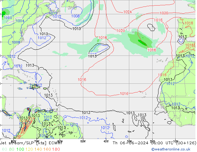 Jet stream/SLP ECMWF Th 06.06.2024 06 UTC