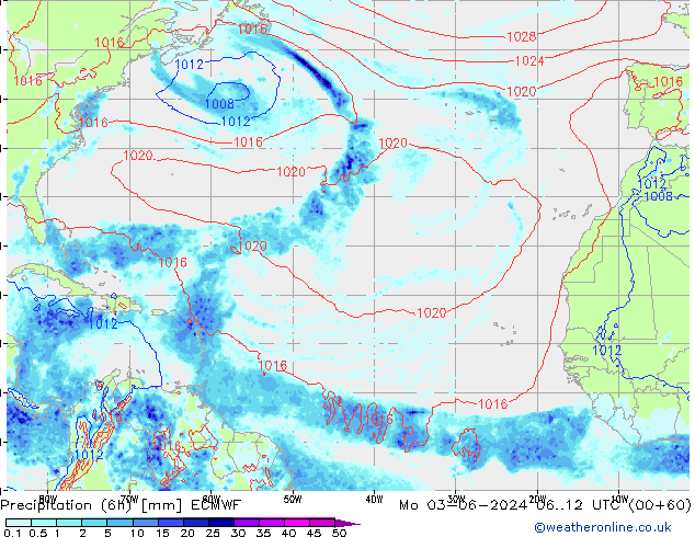 Z500/Rain (+SLP)/Z850 ECMWF lun 03.06.2024 12 UTC