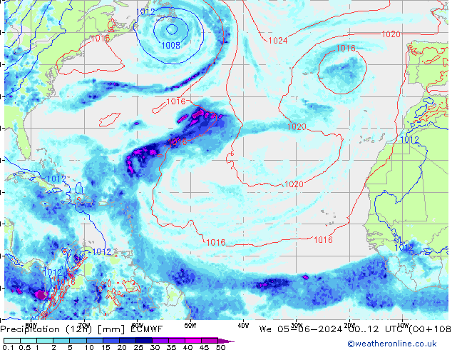 Precipitation (12h) ECMWF We 05.06.2024 12 UTC
