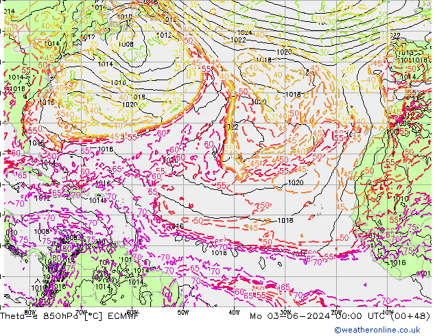 Theta-e 850hPa ECMWF Mo 03.06.2024 00 UTC