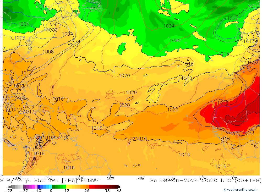 SLP/Temp. 850 hPa ECMWF za 08.06.2024 00 UTC