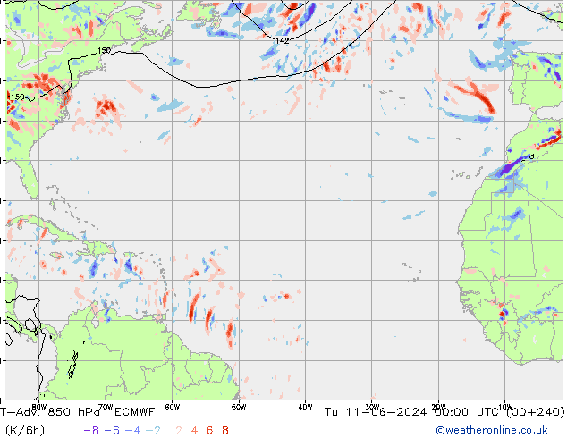 T-Adv. 850 hPa ECMWF Sa 11.06.2024 00 UTC