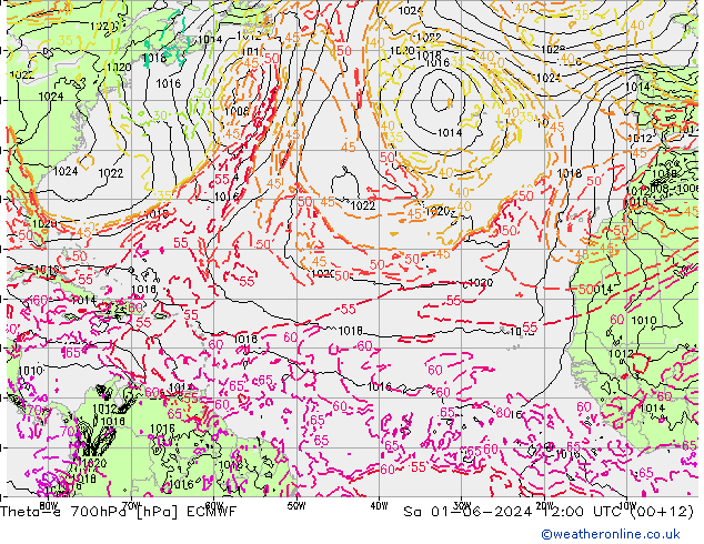 Theta-e 700hPa ECMWF Sa 01.06.2024 12 UTC