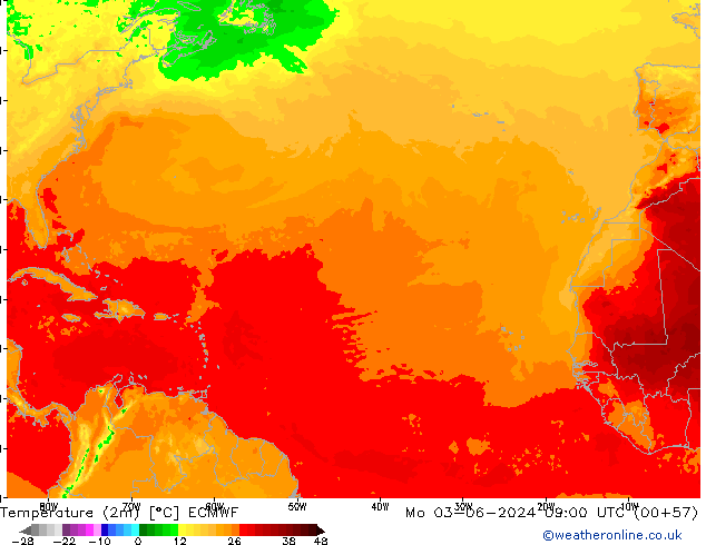 Temperature (2m) ECMWF Mo 03.06.2024 09 UTC