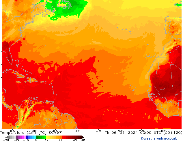 Temperature (2m) ECMWF Th 06.06.2024 00 UTC